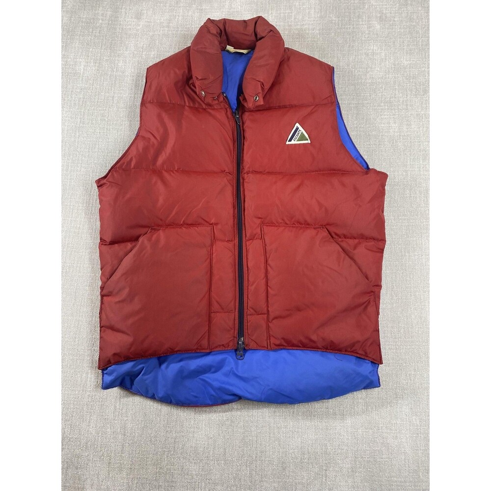 Vintage Ascente Down Puffer Vest Mens Small Red Blue Outdoor Ski Puffy 80s USA